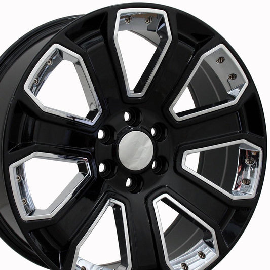 22" Replica CV93B fits Chevy Silverado 22x9 Black with Chrome